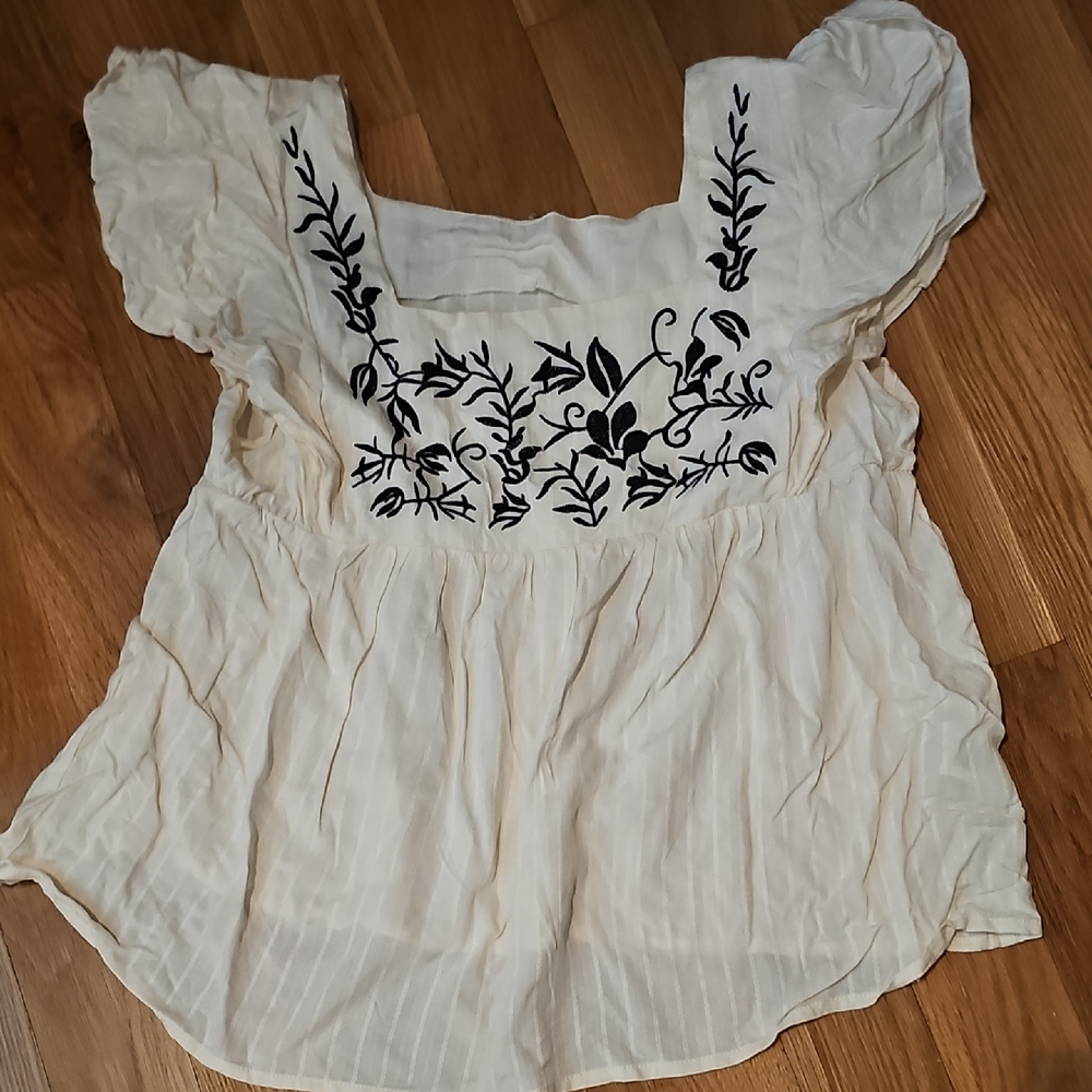 Elegant Cream Top with Black Embroidery